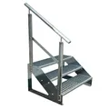 Kaminbau Mierzwa Premium Treppe Freistehend 3 Stufen Geländer Links (Breite 800 mm) (Höhe 57cm) Wetterfest Gitterroststufe Gartentreppe