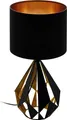 EGLO Tischlampe Carlton 5, Vintage Tischleuchte, Nachttischleuchte aus Stahl und Stoff, Farbe: Schwarz, kupfer, Fassung: E27, inkl. Schalter