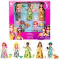 Disney Princess und Freunde Set mit 5 kleinen Puppen in glitzernden Outfits und 5 Freundefiguren, Mini-Puppe, Weiblich, 3 Jahr(e), Junge/Mädchen, 90 mm, 65 g