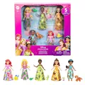 Mattel Disney Princess und Freunde Set mit 5 beweglichen kleinen Puppen mit abnehmbaren Röcken oder Hosen und 5 Freundefiguren, inspiriert von den Disney-Filmen, JBL33
