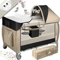Kidiz - Babybett 3 In 1 Reisebett Kombi Set Baby Bett Mit Wickelauflage Moskitonetz Laufstall Baby Ab Geburt Bis 15 Kg Luftige Seitenwände Mit Seiteneingang Schwarz / Beige