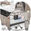 Kidiz® Babybett Reisebett Kinderreisebett klappbar mit Matratze & Räder 120x60, Seiteneingang, Wickelauflage, Moskitonetz & Tragetasche Baby Beistellbett Kinderbett ab Geburt bis 15 kg Schwarz Beige