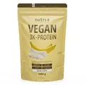 Nutri + Protein Pulver Vegan Banane 1kg - 84,1% pflanzliches Eiweiß - 3k Proteinpulver - Veganes Eiweißpulver ohne Laktose, Gluten & Milcheiweiß