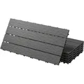 ECD Germany WPC Terrassenfliesen 60x30 cm/6 Stück=1m2, Anthrazit, geriffelt, Holzoptik, Bodenbelag mit Klicksystem und Drainage, Terrassendielen