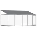 vidaXL Hundezwinger, Hundehütte mit Dach Tür, Hundekäfig mit Maschen-Design, Hundehaus Hühnerstall Drahtkäfig, Grau Verzinkter Stahl