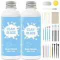 2 x 100ml air dry clay glaze und 30pcs modellierwerkzeug,ton glasur ohne brennen Schützt die Keramik vor Oberflächenverschleiß und kann zum Stippeln,Schnitzen,Gießen verwendet werden (Glanz und Matt)