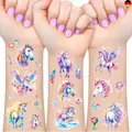 Einhorn Glitzer Tattoo Set Kinder, 12 Blätter Einhorn Fake Tattoos für Kinder, U