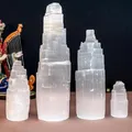 LANDSTER Selenit Kristallturm Edelstein Kristall Ladeturm Selenit Reiki Chakras Turm Heilung Edelstein Reinigung Dekoration Home Decor 6 cm