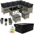 Juskys Polyrattan Lounge Manacor - Sofa, Tisch, Hocker & Kissen inkl. Abdeckung - Grau-meliert & Grau - Grau