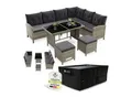 Juskys Gartenlounge Manacor grau - Sofa, Tisch, Hocker & Kissen inkl. Abdeckung - 8 Personen - Sitzbezüge Grau