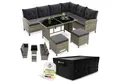 Juskys Gartenlounge-Set Manacor, (Gartenlounge), Polyrattan Gartenmöbel-Set mit Sofa, Tisch und Hocker inkl. Abdeckung