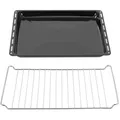 ICQN 42.2 x 37 cm Backbleche & -Gitter Set, 3 cm Tief Emailliert Fettpfanne und Verchromt Backofenrost für Backofen & Herd