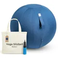 Backerz Sitzball Büro Ergonomisch 55 cm, Ergonomische Sitzmöbel für Büro und Heimbüro, Langlebiger Stoff, Gymnastikball - Fitness-Ball, Ballstuhl mit Ballauflage - Waschbarer Leinenbezug - Dunkelblau