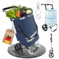 Allyson Einkaufstrolley klappbar mit 56L Kapazität ，3in1 Trolley Sackkarre & Umhängetasche，Einkaufstrolley mit Reflektoren | inkl. Kühlfach & Einkaufswagenchip (Denim)