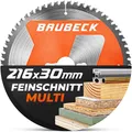 BAUBECK Sägeblatt 216x30 1.8mm Feinschnitt in Holz & Alu, 60 Zähne für Kapp- & Tischkreissägen, wie Metabo KGS 216M, GCM 8 SJL kompatibel, Kreissägeblatt 216, Kappsägeblatt 216
