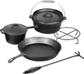 El Fuego Dutch Oven Set 5-tlg Gusseisen BBQ Topf Pfanne Camping Schmortopf