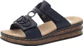 Rieker Damen Pantolette schmal mit T-Riemen Klettverschluss und Keilabsatz 62936, Größe:40 EU, Farbe:Blau