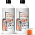 REAVET Lachsöl Hunde 2 x 1 Liter, Omega 3 & 6 Barf Öl Hochdosiertes Fischöl Hund in Lebensmittelqualität