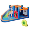 Outsunny Aufblasbare Hüpfburg Wasserpark mit Gebläse Hüpfburg mit Wasserrutsche Basketballkorb Aufblasbare Wasserspielcenter für Kinder ab 3 Jahren Trampolin Pool 380 x 340 x 170 cm