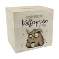 Eule Spardose aus Holz mit Spruch Spende für eine Kaffeepause Ideal für Morgenmuffel kaffeeabhängige Kollegen im Büro Perfekt für Chef-Geschenke und Kaffeepausen