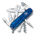 Victorinox Schweizer Taschenmesser, Climber, Multitool, Swiss Army Knife, 14 Funktionen, Klinge, Korkenzieher, Dosenöffner, Blau Transp.
