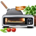 BAUMFELD PizzaAirfryer400 silber - 12 in 1 Multifunktionsofen, Pizzaofen, 400 °C, tragbar, Grillen, Pizza, Air Fryer, Backen, XXL Zubehör, Indoor, Steinofenplatte, Gusseisenblech