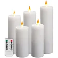 Da by 5 Stück Weiße Paraffin LED Kerzen, Realistische Flackernde Säulenkerzen mit Fernbedienung, Wiederverwendbare Batteriebetriebene Dekokerzen für Innen und Festdekoration