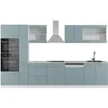 Vicco R-Line Küchenzeile Blau-Grau/Weiß 350 cm mit HochschrankAP Marmor ohne E-Geräte
