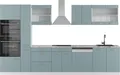 Küchenzeile Vicco R-Line Blau-Grau/Weiß 350 cm mit Hochschrank, AP Marmor, Model 41008