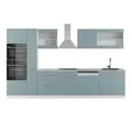 Vicco Küchenzeile R-Line, Blau-Grau/Weiß, 350 cm mit Hochschrank, AP Marmor, zur individuellen Anordnung und Erweiterung geeignet