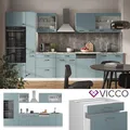 Küchenzeile R-Line Solid Weiß Blau Grau 350 cm modern Arbeitsplatte Vicco
