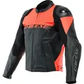 Dainese Racing 4, Lederjacke perforiert - Schwarz/Neon-Rot - 56