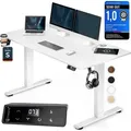 CASARIA® Höhenverstellbarer Schreibtisch elektrisch 120 x 60 cm mit Wireless Charger & USB-C/A Anschluss LCD-Display Memory-Funktion 80 kg belast... - Weiß