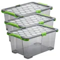 Rotho Aufbewahrungsbox 3er-Set 44L Evo Total - Kunststoffbox 59,0 x 39,5 x 28,0 cm - Stapelbox mit Deckel - Lagerbox Kiste sicher verschliessbar - Transparent