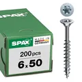 SPAX Universalschraube, 6,0 x 50 mm, 200 Stück, T-STAR plus, Senkkopf, Teilgewinde, 4CUT, WIROX A3J, 0191010600505, Blank Verzinkt