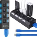 USB 3.0 Hub 4 Port Power Schalter LED Datenhub Aktiv Laden Datenübertragung Mehrfach Ports Verteiler Aus-Schalter PC Laptop MacBook Powerbank Retoo