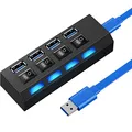 Retoo 4-Port Hub USB 3.0 mit Power Schalter und LED, Datenhub Aktiv zum Laden zur Datenübertragung, Mehrfach Ports Verteiler EIN/Aus-Schalter fur PC, Laptop, MacBook Air, Powerbank (4 3.0), Schwarz