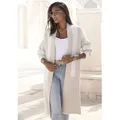 Longstrickjacke LASCANA, Damen, Gr. 32/34, beige (creme, beige), Strick, Obermaterial: 50% Polyamid, 30% Viskose, 20% Polyester, gemustert, figurumspielend kniebedeckend, ohne Ausschnitt, Strickjacken Longstrickjacke, aus flauschigem Strick, Cardigan mit langen Ärmeln