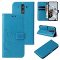 LBH Handy Hülle für Huawei Mate 10 Pro Case Handytasche Schmetterling Blumen Flower Standfunktion Schutzhülle Magnet Rundum Schutz 360 Grad Flipcase Cover Blau