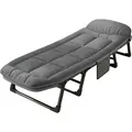 Klappbett Irmchen, Gästebett, 66x190 cm, 150 kg, verstellbares Kopfteil, gepolstert, platzsparend - Grau