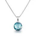Schöner-SD Anhänger Kristall rund Halskette 925 Silber Aquamarin blau