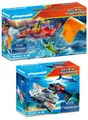 PLAYMOBIL 70144 + 70145 City Action Seenotrettung Kitsurfer Boot + Tauchscooter