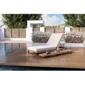 OUTFLEXX Icon Set Gartenliege, Weißgrau, Alu/Teakholz/Olefin, 213 x 59 x 34 cm, Hohe Belastbarkeit, Beistelltisch inklusive, FSC®-zertifiziertes Produkt