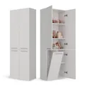CDF Badezimmerschrank Bad Schrank Mit Wäschekorb Weiß Badschrank Mehrzweckschrank Badregal Stehend Hochschrank Schublade Tür Bodenschrank Allzweckschrank 1 Wäschekorb 174 x 60 x 30