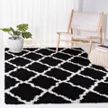 SAFAVIEH Zottelig Teppich für Wohnzimmer, Esszimmer, Schlafzimmer - Dallas Shag Collection, Hoher Flor, Schwarz und Elfenbein, 91 X 152 cm