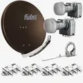 Fuba Sat Anlage 4 Teilnehmer - 2 Satelliten | Satellitenschüssel Komplettset - DAA 850 B Sat-Schüssel 85cm Alu braun + 2x Quad LNB 4 Teilnehmer + Mu