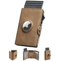 Geldbörse Herren mit AirTag Fach & RFID Schutz, Slim Pop-Up Portemonnaie für 12 Karten & 2 Ausweise, Kreditkartenetui Portmonee Herren mit Münzfach, Geschenk für Männer Vatertag, Vintage Braun