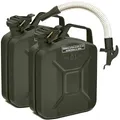 BW® Benzinkanister Metall 2x 5 Liter mit Ausgießer - Kraftstoffkanister Bronzegrün - RAL 6031-F9 - TÜV-geprüft und UN-Zulassung - 0,8mm Stahl nach DIN 7274 - Made in Europe