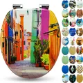 Sanfino® Premium WC Sitz "Colorful Houses" hochwertiger Toilettendeckel mit Absenkautomatik aus Holz, viele bunte Motive, einfache Montage