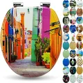 SANFINO® Premium WC Sitz mit Absenkautomatik – hochwertige Toilettendeckel aus Holz, viele bunte Motive, hoher Sitzkomfort, einfache Montage inklusive Montageanleitung – "Colorful Houses"